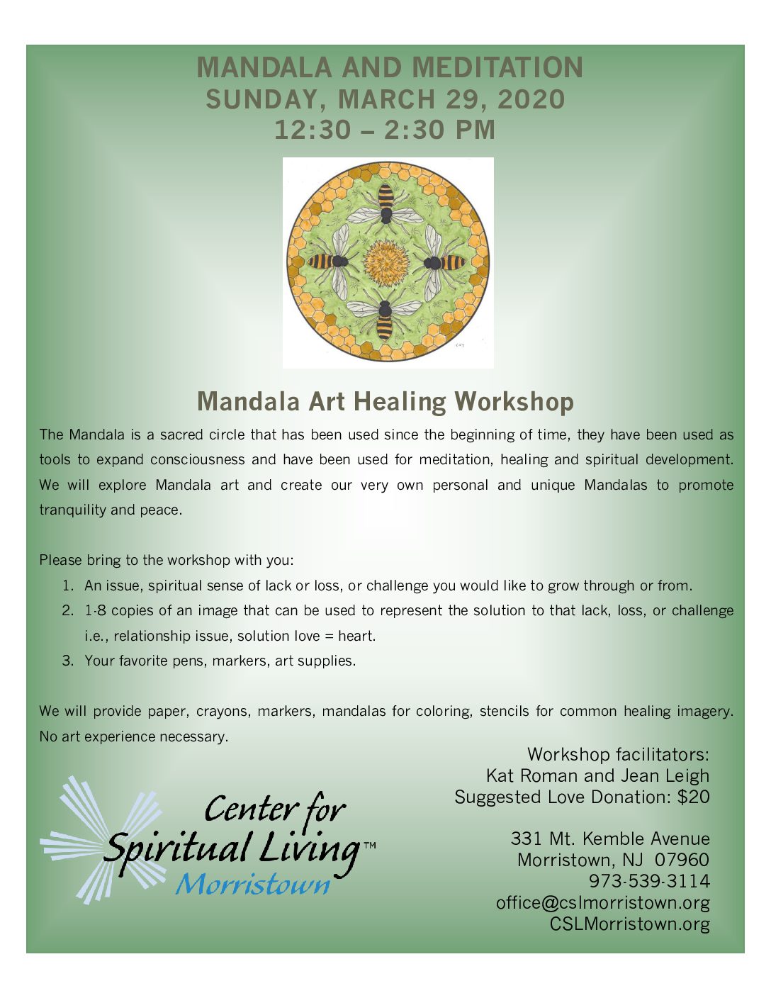 Mandala Workshop - Center for Spiritual Living Morristown